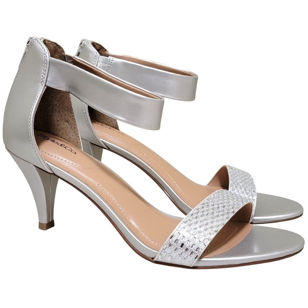 Style & Co Women Phillyis Ankle Strap Dress Sandals Size US 9.5M Silver